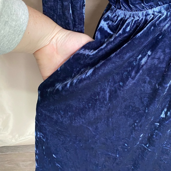New ModCloth Large Blue Velvet Long Sleeve Dress - Picture 3 of 11